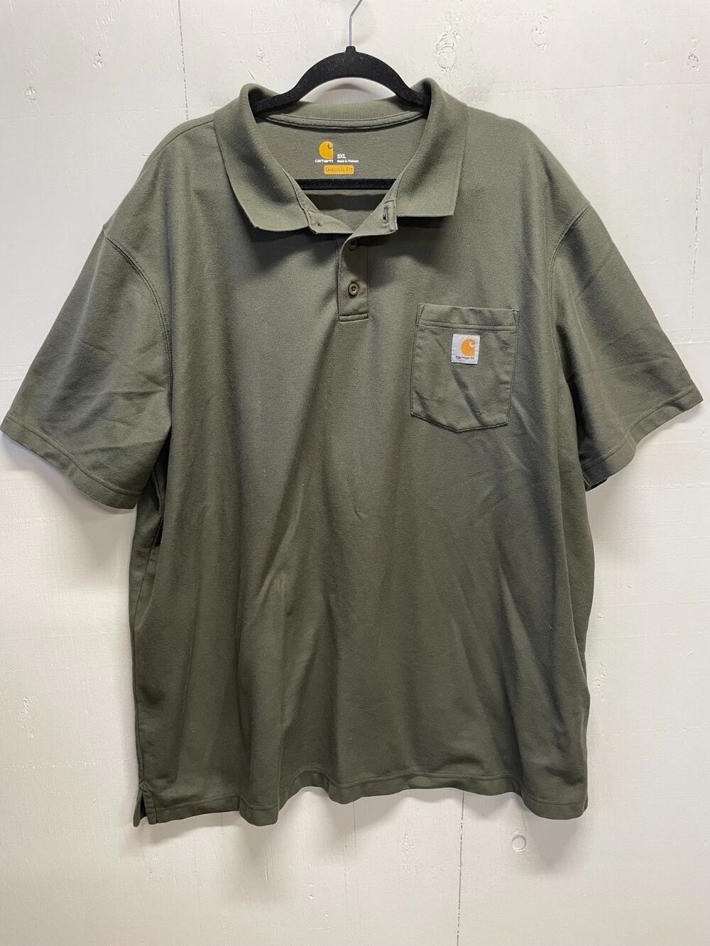 Carhartt Men’s Pique Polo Shirt Olive Green Utility Pocket Work Shirt Size 3XL